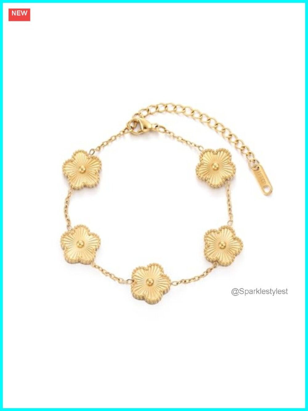Four Leaf Clover Bracelet 18K Gold Plated Stainless Steel Link Bracelet